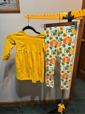 Girls Yellow Pumpkin Print Legging Set - Kids Seasonal Costume